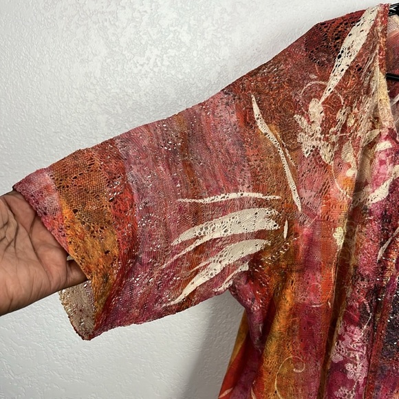 Catherines Top Womens Plus Size 1X Blouse Multicolor Boho Embellished Peasant - Picture 5 of 10